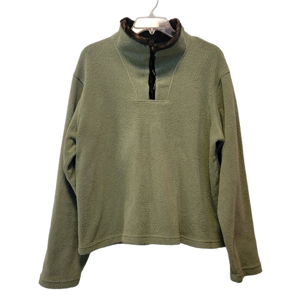 Wooly Bully Wear Pullover 1/4 Zip Sherpa Lined Collar Womens Medium‎ Green